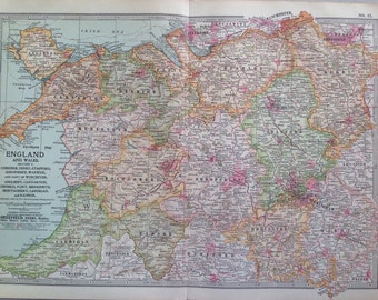 1903 Nordwales und Westengland Karte - Shropshire, Derbyshire, Cheshire, Anglesey, Snowdonia