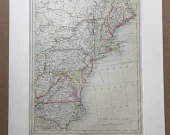 1906 United States (North-East Central) Original Antique Map - Mounted and Matted - Available Framed - Virginia, Pennsylvania, New England