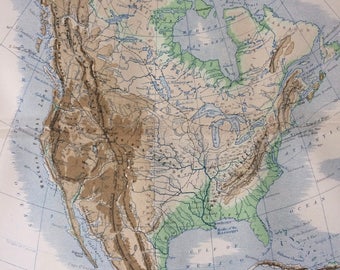 1873 Mountains, Table Lands, Plains & Valleys of North America Original Antique Map - Geography - Physical Map - Cartography