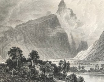 1876 The Romsdalhorn from Aak Original Antique Steel Engraving - Mounted and Matted - Norway - Romsdal - Available Framed