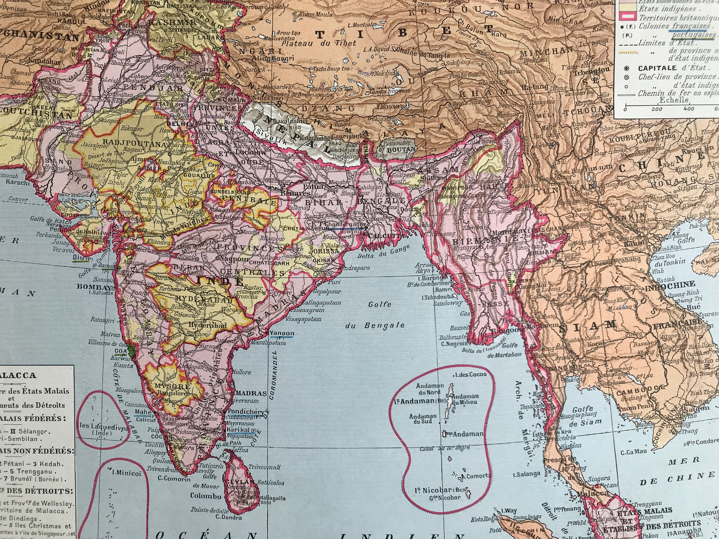 1931 India Original Antique Map - Burma - Myanmar - Bangladesh - Sri 