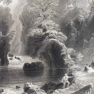 1840 The Dargle Original Antique Engraving - County Wicklow - Ireland - Mounted and Matted - Available Framed