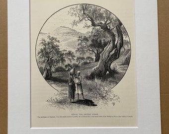 1880 Sur'ah, The Ancient Zorah Original Antique Print - Palestine - Mounted and Matted - Available Framed
