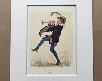 1917 Tom, Tom, The Piper's Son Original Vintage Margaret W. Tarrant Illustration - Matted and Available Framed - Nursery Rhyme