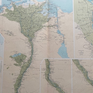1922 Antike Landkarte von Unterägypten mit Nebenkarten von Suez, Kairo und Port Said und dem oberen Nil