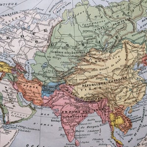 1923 Asia Original Antique Map - Mounted and Matted - Decorative Art - Wall Decor - Political Map - Cartography - Continent Map
