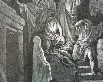 1870 Resurrection of Lazarus Original Antique Gustave Dore Engraving - Mounted and Matted - Dore Bible - Biblical Art - Available Framed