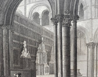1838 Chichester Cathedral - View in the Presbytery Original Antique Engraving - Architecture - Mounted and Matted - Available Framed