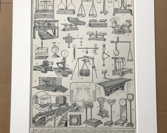 1928 Weights and Scales Original Antique Print - Mounted and Matted - Available Framed