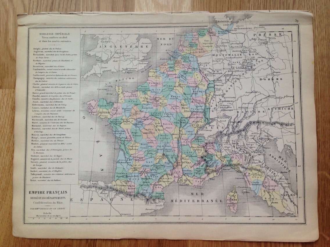 1866 EMPIRE OF FRANCE - original antique colour map - Cartography ...