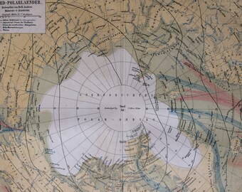 1877 North Polar Regions Original Antique Map - Available Framed - Arctic - Polar Exploration - Vintage Wall Decor