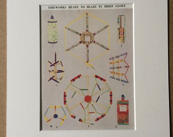 1940s Fireworks ready to blaze in brief glory Original Vintage Print - Mounted and Matted - Available Framed