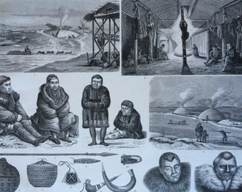 1870 Northeast Asian Tribes, Art and Culture Original Antique Print - Ethnography - Siberia - Koryak People - Available Framed