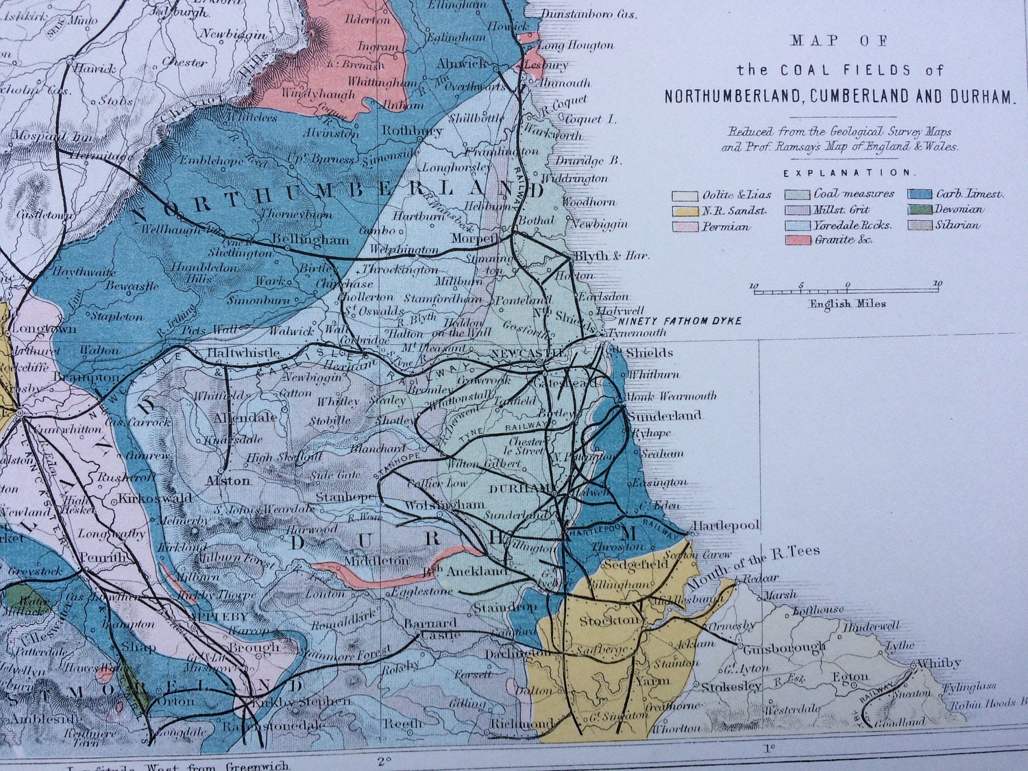 1891 Coal Fields Of Northumberland Cumberland And Durham Original 