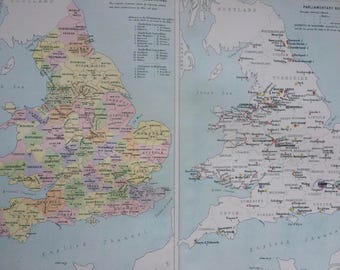 1898 Political Map of England and Wales Large Original Antique Ordnance Survey Map - Cartography - Parliamentary Representation - Boroughs