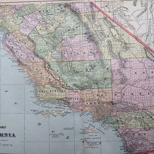 1901 カリフォルニア (南部) 大型オリジナルアンティークマップ、22.5 x 14.5 インチ、ホームデコレーション、地図作成、地理、ヴィンテージデコレーション、米国州