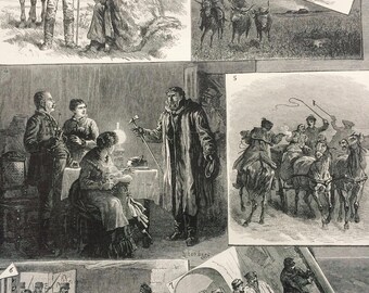 1883 Robber Life in Hungary Original Antique Engraving - Victorian Decor - Hungarian History - Highwayman - Prison - Crime - Pig Stealing