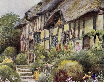 1922 Warwickshire - Anne Hathaway's Cottage Original Antique Print - England - Mounted and Matted - Available Framed