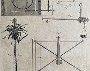 1806 Steelyard and Sugar Cane Original Antique Engraving - Encyclopaedia - Mounted and Matted - Available Framed