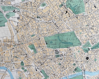 1902 London (West) Original Antique Map - Large Wall Map - City Plan - England