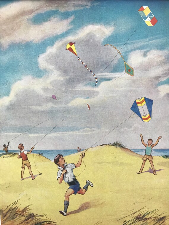 1940s Children flying Kites Original Vintage Photo Print | Etsy