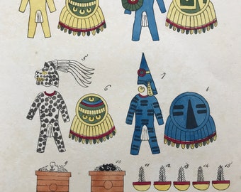 1831 Mexican Antiquities Original Antique Hand-Coloured Illustration by Agostino Aglio - Mounted and Matted - Mexico - Meso-american History