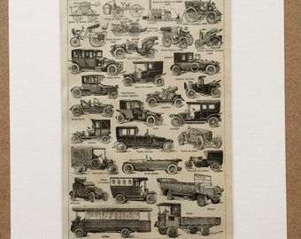 1923 Automobile Original Antique Print - Mounted and Matted - Decorative Art - Wall Decor - Car, Coupe, Vintage Motor, Veteran Car