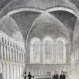 1838 Bristol Cathedral - originele antieke gravure kapittelzaal - Architectuur - Gemonteerd en gematteerd - Beschikbaar ingelijst