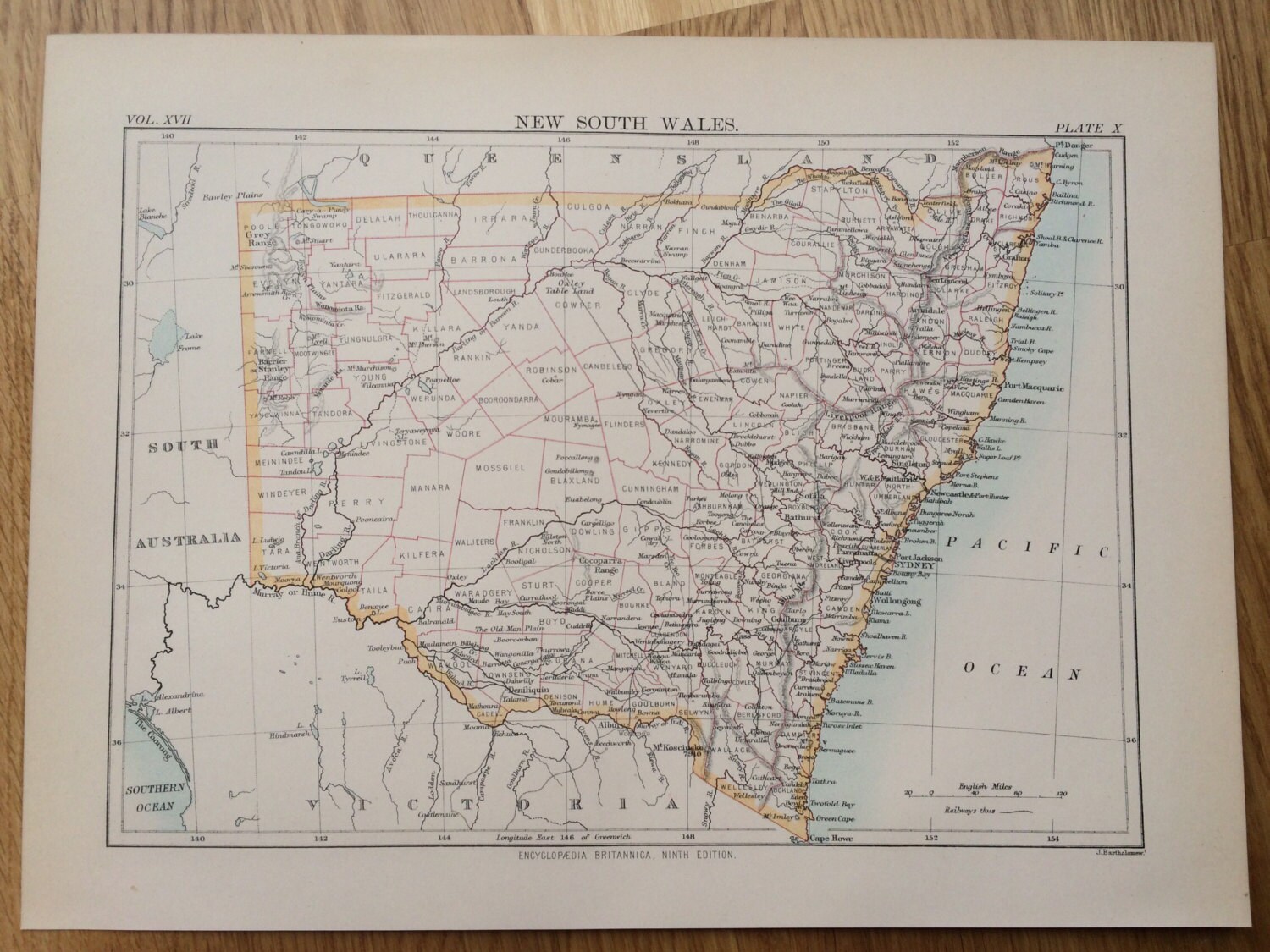 1875 NEW SOUTH WALES original antique map, cartography, geography