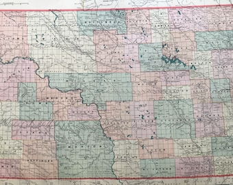 1907 North Dakota Original Antique Map - Vintage Decor, United States, ND State Map