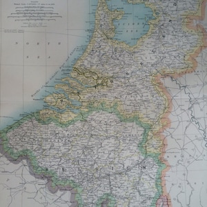 1907 BELGIEN und die NIEDERLANDE originale antike Landkarte, Kartographie, historische Landkarte, Wanddekor, Wohndekor, W & A. K Johnston Atlas