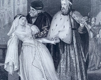 1874 Marino Faliero taking leave of his Wife Original Antique Print - Venetian History - Venice - Mounted and Matted - Available Framed