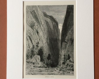 1895 Umpqua Canyon Original Antique Wood Engraving - Mounted and Matted - Oregon - Decorative Art - Available Framed