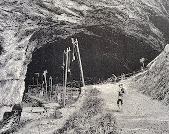 1876 The Peak Cavern Original Antique Engraving - Mounted and Matted - Landscape - Available Framed - Castletown - Derbyshire