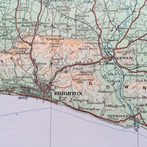 1922 Sussex, Kent Original Antique Panorama Map - Ordnance Survey