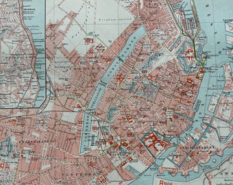 1896 Copenhagen Original Antique Map - City Plan - Denmark - Available Matted and Framed - Vintage Map