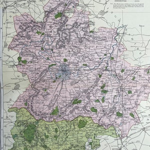 1902 Bedfordshire originele antieke kaart met spoorwegen, stations, kruispunten en kanalen - grote muurkaart - stadsplattegrond - Engeland