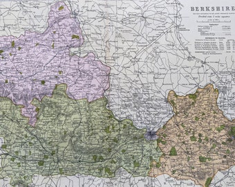 1902 Berkshire Original Antique Map showing Railways, Stations, Crossroads, Canals - Large Wall Map - England