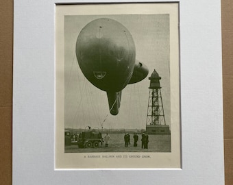 1951 A Barrage Balloon and its Ground Crew Original Vintage Print - Aircraft - Airplane - Mounted and Matted - Available Framed