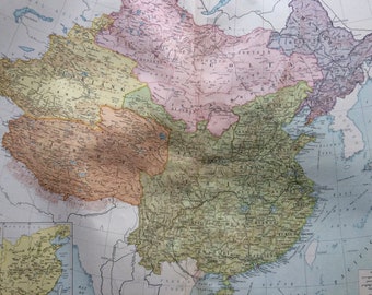 1920 Chinese Republic Extra Large Original Antique Map showing railways, canals, battle sites and steamer routes - Inset economics Map