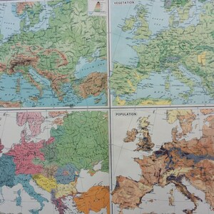 1922 EUROPA (Orographie, Vegetaion, Ethnographie und Bevölkerung) Große Original antike Zeitatlas-Karte - Große Wandkarte