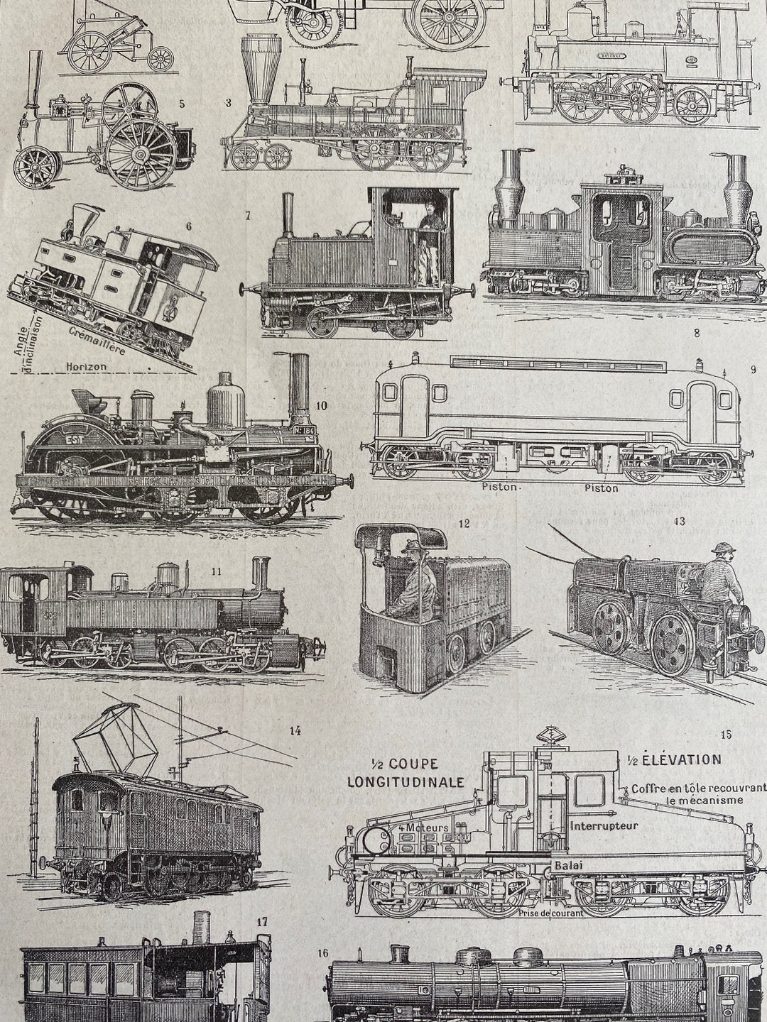 1923 Locomotive Original Antique Print - Railway - Train - Mounted and ...
