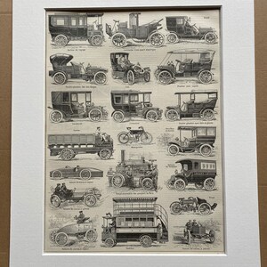 1897 Automobiles Original Antique Print - Veteran Car - Transportation - Mounted and Matted - Available Framed