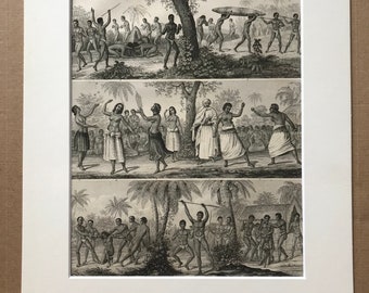 1849 Oceanic People Large Original Antique Engraving - Races - Pacific Islands - Mounted and Matted - Available Framed
