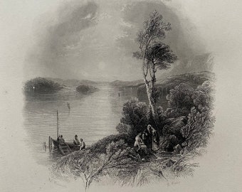 1840 The Lower Lough Erne, Fermanagh Original Antique Engraving - Ireland - Mounted and Matted - Available Framed