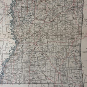 1903 ミシシッピ州オリジナル大型アンティーク地図 - 米国州地図 - MS - 壁掛け地図 - ホームデコレーション - 地図作成 - 11 x 16 インチ - 地理