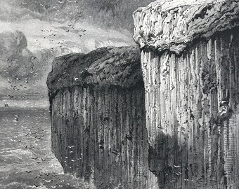 1876 Fingals Cave, Staffa Original Antique Wood Engraving - Mounted and Matted - Landscape - Scotland - Hebrides - Available Framed