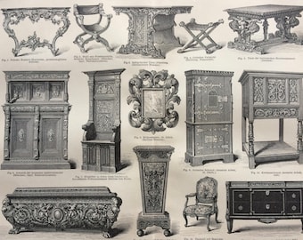 1897 Furniture Original Antique Print - Available Framed - Cabinet Making - Carpentry - Vintage Wall Decor