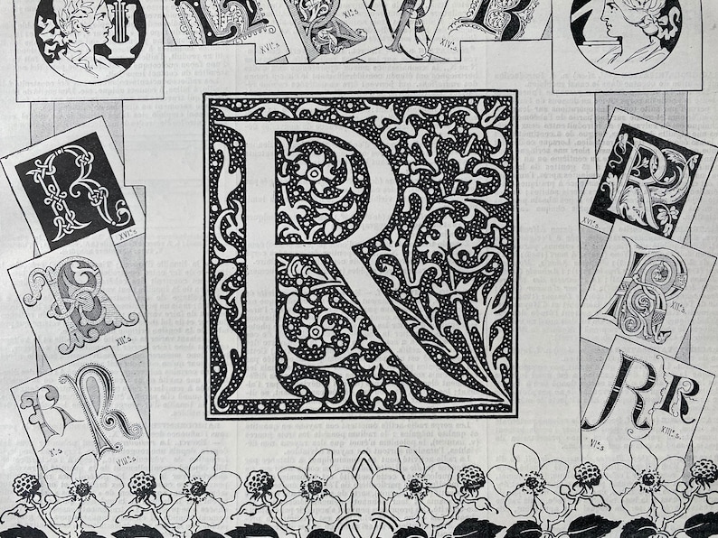 1897 Letter R - Decorative Alphabet Letter Original Antique Print ...