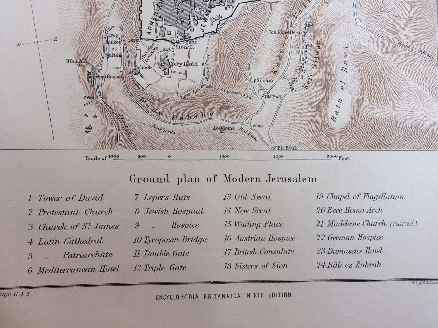 1875 JERUSALEM original antique map, cartography, geography, Israel ...